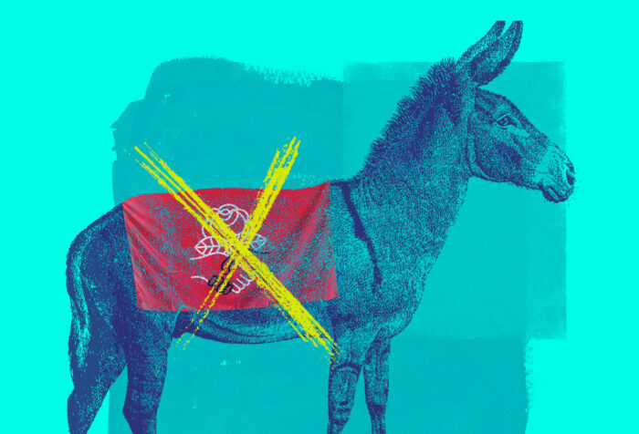 Image of a Democratic donkey with a DSA flag x'd out