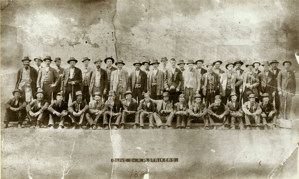 An antique photo of midwest railroad workers.