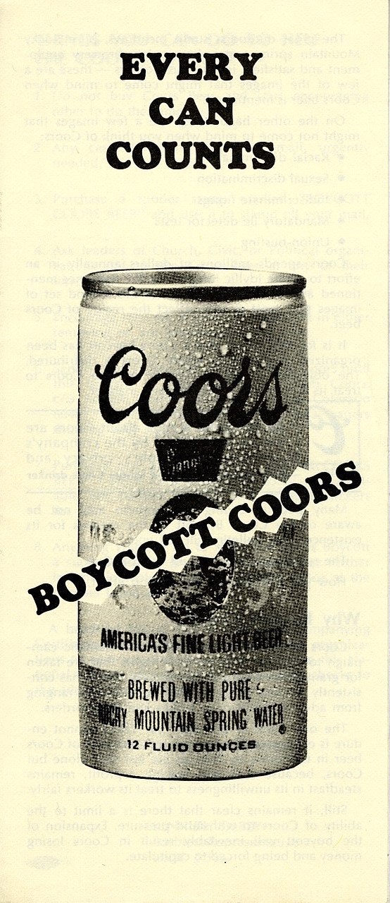 'Every Can Counts' poster for the 1974 Boycott Coors campaign in support of Teamsters Local 366.