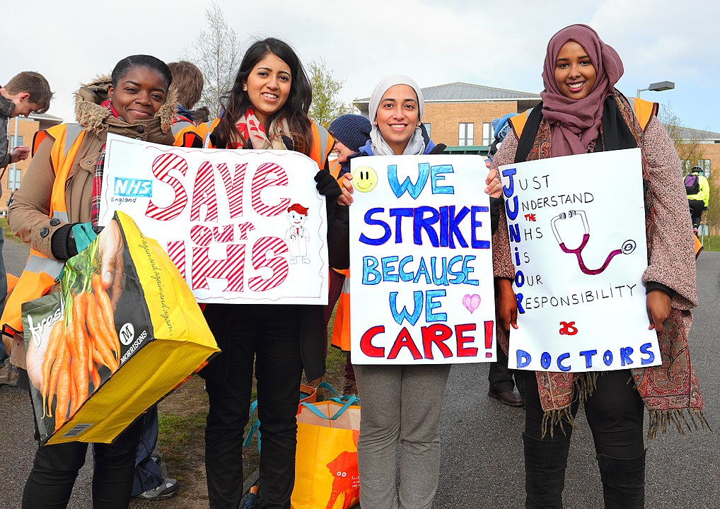 Picketing British health care workers. 