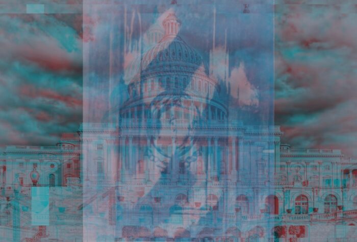 Nazi symbolism superimposed upon an image of the U.S.Capitol.