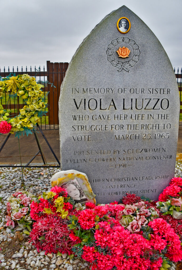 gravestone of Viola Liuzzo reading in memory of our sister who gave her life in the struggle for the right to vote.